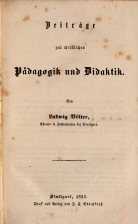 Beiträge zur christlichen Pädagogik und Didaktik