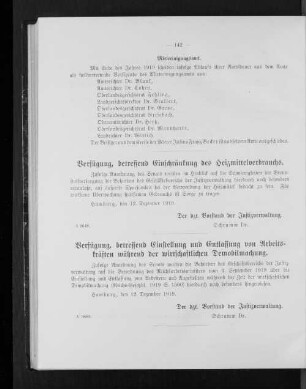 Verfügung, betreffend Einstellung und Entlassung von Arbeitskräften während der wirtschaftlichen Demobilmachung
