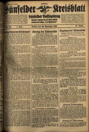 Erste Ausgabe vom Freitag, den 22. November 1935.