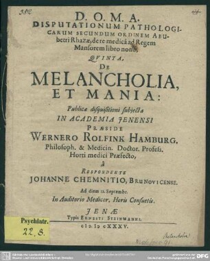 5: De melancholia et mania