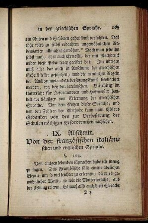 IX. Abschnitt. Von der französischen italiänischen und englischen Sprache.