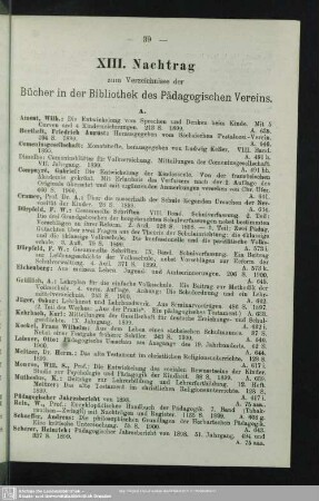 XIII. Nachtrag zum Verzeichnisse der Bücher in der Bibliothek des Pädagogischen Vereins