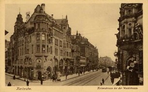 Postkartenalbum mit Motiven von Karlsruhe. "Karlsruhe. Kaiserstraße bei der Waldstraße"
