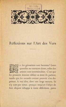 Réflexions sur l'art des vers