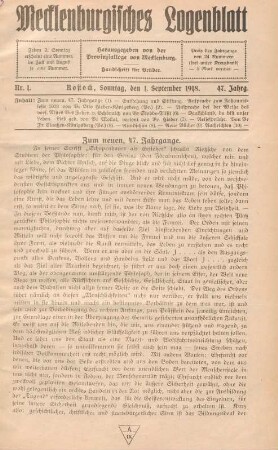 Nr. 1. Rostock, Sonntag, den 1. September 1918.