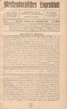 Nr. 1. Rostock, Sonntag, den 1. September 1918.
