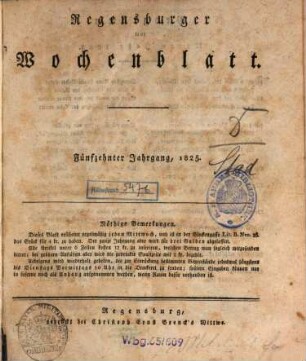 Regensburger Wochenblatt. 15. 1825
