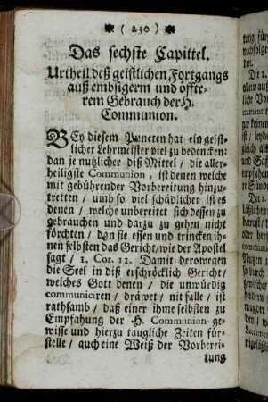 Das sechste Capittel. Urtheil deß geistlichen Fortgangs auß embsigerm und öffterem Gebrauch der H. Communion