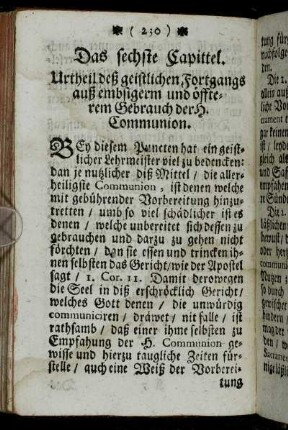 Das sechste Capittel. Urtheil deß geistlichen Fortgangs auß embsigerm und öffterem Gebrauch der H. Communion