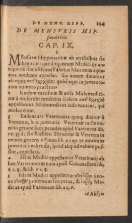 De Mensuris Hippoiatricis. Cap. IX.