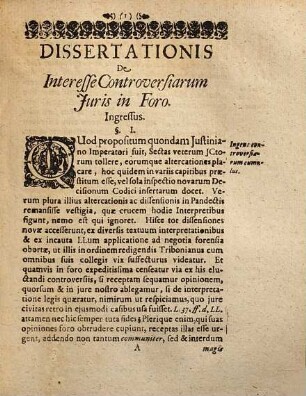 Dissertatio inauguralis interesse controversiarum juris in foro