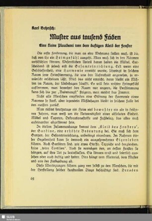 Muster aus tausend Fäden : Eine kleine Plauderei von dem duftigen Kleid der Fenster