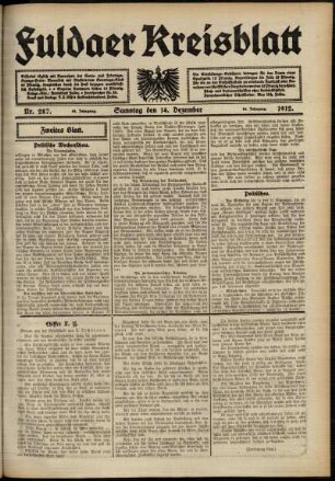 Zweite Ausgabe vom Samstag, den 14. Dezember 1912.