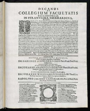 Decanus Et Collegium Facultatis Philosophicae, In Per-Antiqua Eberhardina, Ben. Lect. Sal.