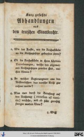 Kurz gefaßte Abhandlungen aus dem teutschen Staatsrechte.