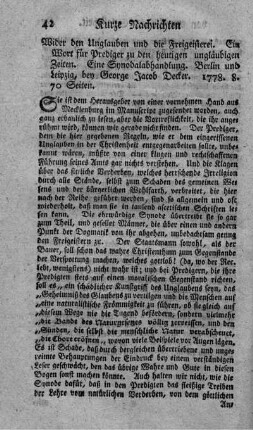 Wider den Unglauben und die Freigeisterei.