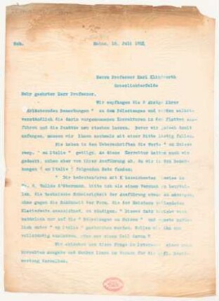 Brief an Karl Klindworth : 18.07.1911