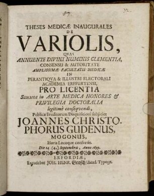 Theses Medicae Inaugurales De Variolis