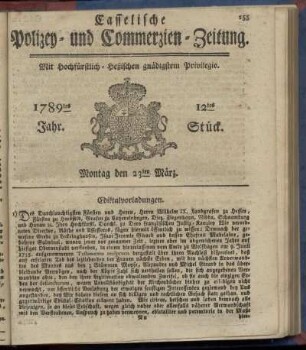 12tes Stueck, Montag den 23ten Maerz. 1789