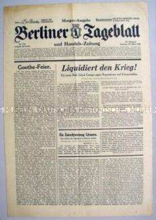 "Berliner Tageblatt" u.a. zu den Goethe-Ehrungen in Deutschland