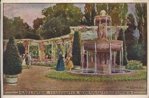Postkartenalbum. "Karlsruhe - Stadtgarten - Rosengartenbrunnen". Stadtgarten mit Rosengartenbrunnen