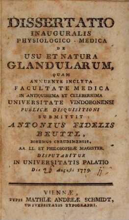 Diss. inaug. physiologico-medica, de usu et natura glandularum
