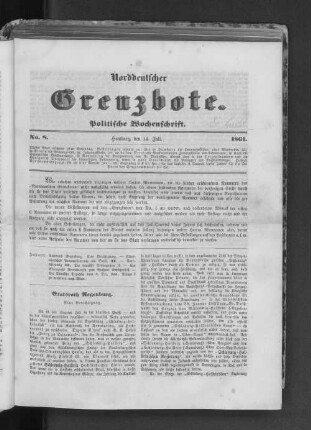 No. 8. Hamburg, den 14. Juli 1861.
