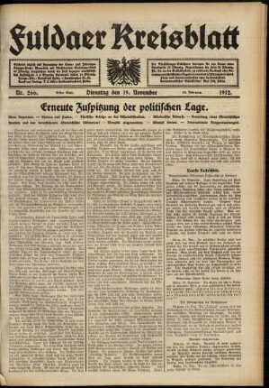 Erste Ausgabe vom Dienstag, den 19. November 1912.
