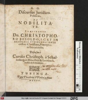 Discursus Iuridico-Politicus, De Nobilitate