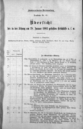 Übersicht der in der Sitzung am 28. Januar 1903 gefaßten Beschlüsse u. s. w., 28. Januar 1903