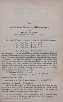 XIV. Auflösung linearer Gleichungen.