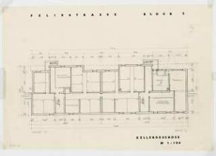 Wohnhäuser Felixstraße 14-22, Berlin-Tempelhof: Grundriss Kellergeschoss 1:100