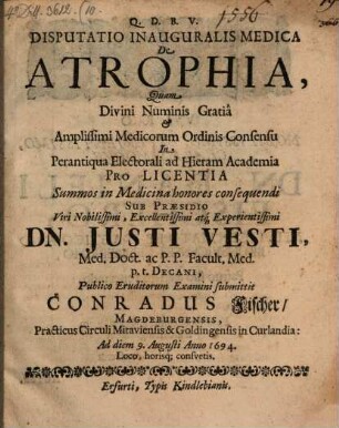 Disp. inaug. med. de atrophia