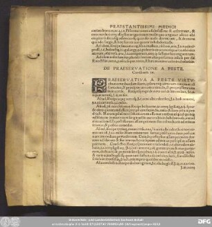 De Praeservatione A Peste. Consilium 17.