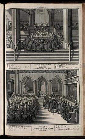 Planche. VII. : No. 1. Consecration et Action de Graces avant et après la Communion à Zurich ; No. 2. Communion das L'Eglise du Frau-Munster à Zurich