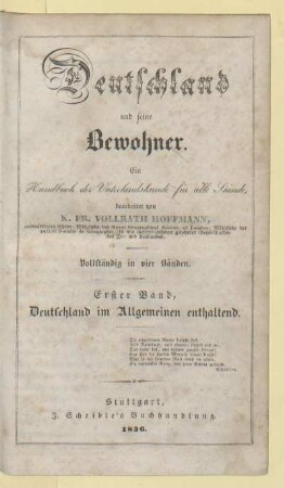 Bd. 1: Erster Band, Deutschland im Allgemeinen enthaltend