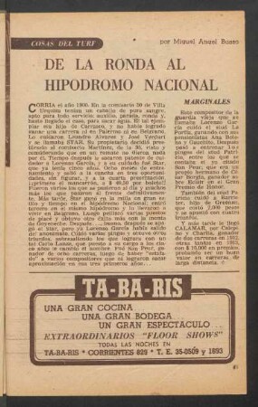 De la ronda al Hipódromo Nacional : Cosas del turf