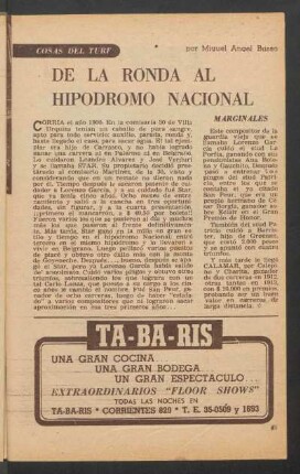 De la ronda al Hipódromo Nacional : Cosas del turf