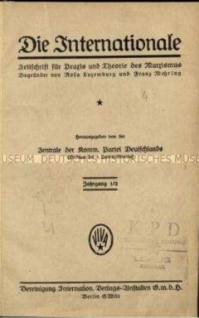 Sozialistische Zeitschrift begründet von Rosa Luxemburg und Franz Mehring, Jg. 1915 ; 1919-1920