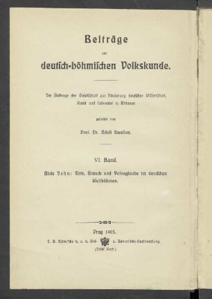 Sitte, Brauch und Volksglaube im deutschen Westböhmen