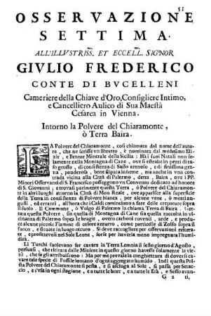Osservazione Settima all'Illustriss. et Eccell. Sig. Giulio Frederico Conte di Bucelleni ...