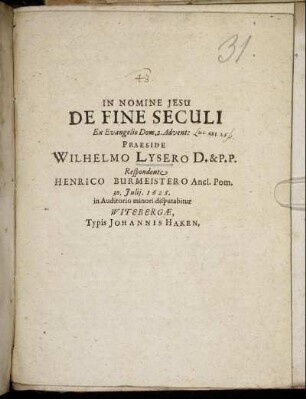 De Fine Seculi : Ex Evangelio Dom. 2. Advent:
