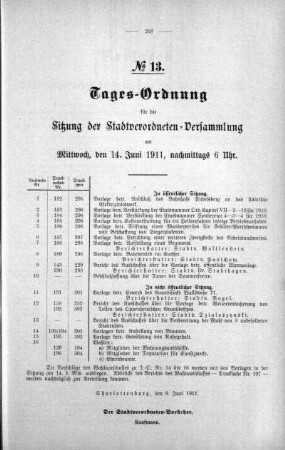 Tages-Ordnung No. 13 (182-198), 14. Juni 1911