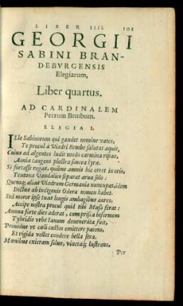 Georgii Sabini Brandeburgensis Elegiarum, Liber quartus.