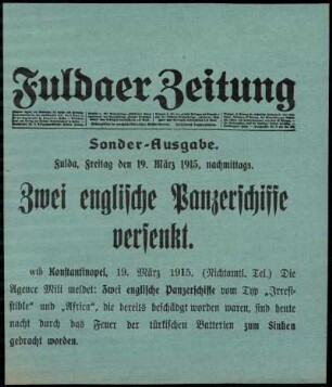 Zweite Ausgabe vom Freitag, den 19. März 1915.