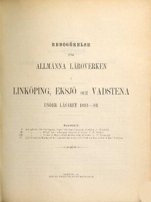 Redogörelse för Allmänna Läroverken i Linköping, Eskjö och Vadstena under läsåret .... 1893/94 (1894)