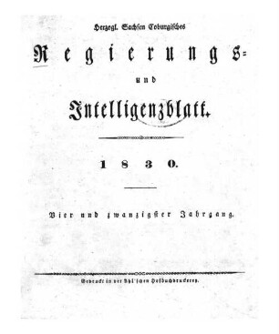 Herzogl.-Sachsen-Coburgisches Regierungs- und Intelligenzblatt. 1830