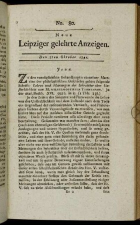 No. 80. Den 7ten Oktober 1791.