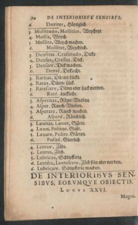 De Interioribus Sensibus, Eorumque Obiectis. Locus XXVI.