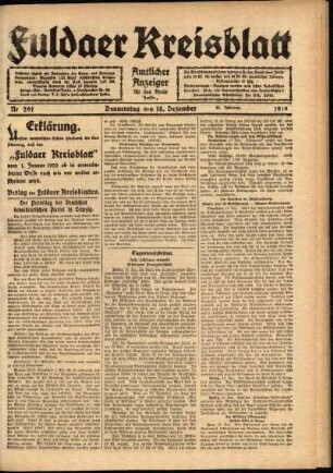 Ausgabe vom Donnerstag, den 18. Dezember 1919.